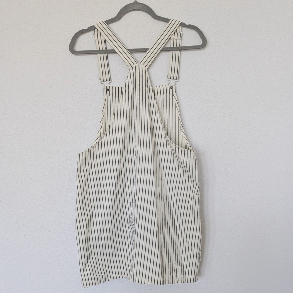 US Polo Assn Pinstripe Overall Dress Women XL Cream Navy Blue Classic Pinafore - Picture 4 of 9